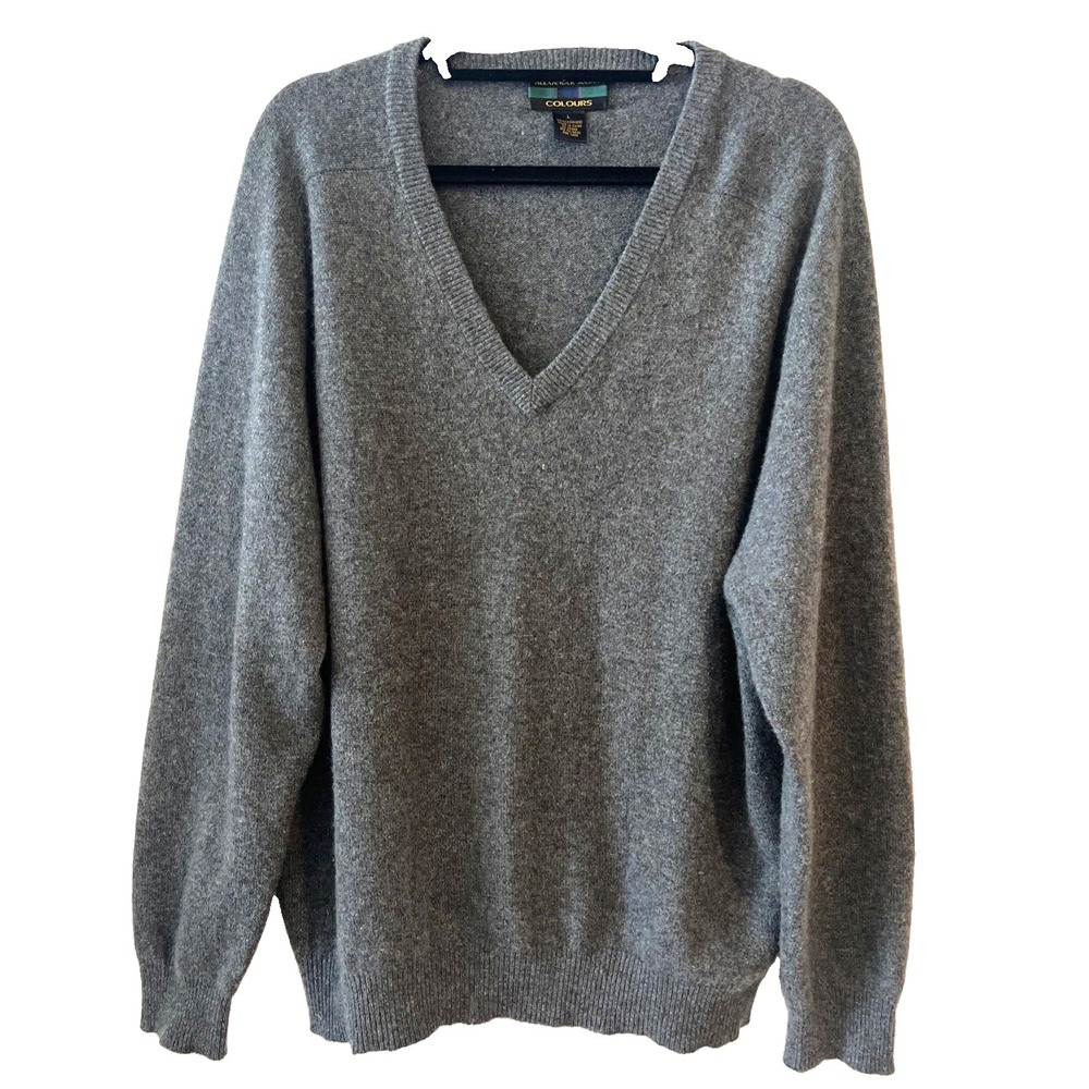 Alexander Julian Colours Sweater Men's Large Gray 100% Cashmere V-Neck Soft Cozy